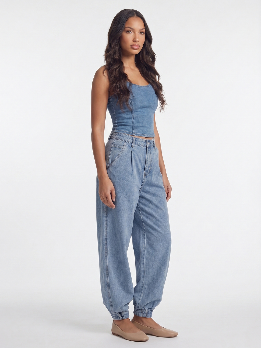 High Waisted Baggy Jeans - Light Denim