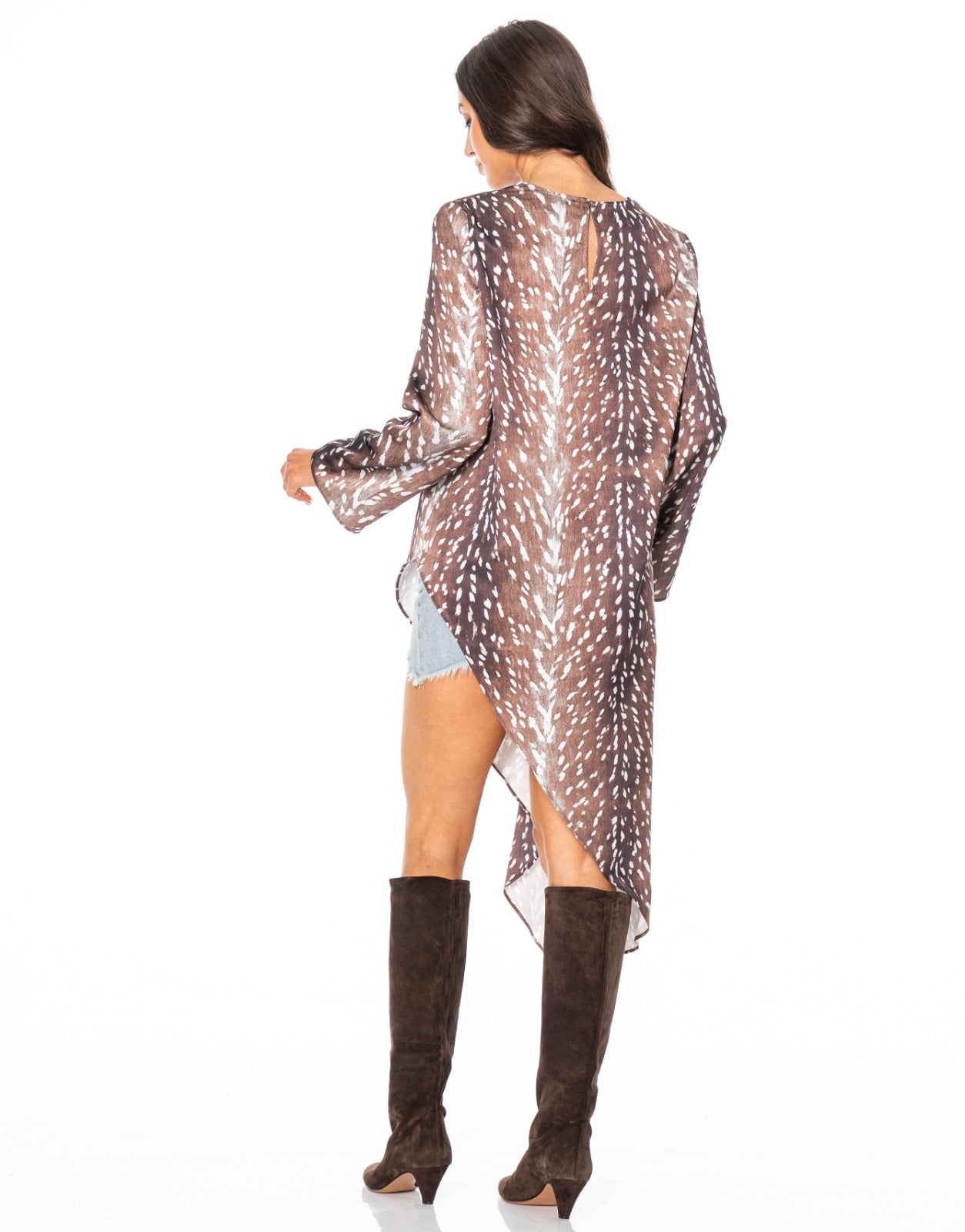 Fawn Print Satin Asymmetric Dress - Leopard