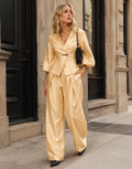 Gold Satin Blazer Top - Gold
