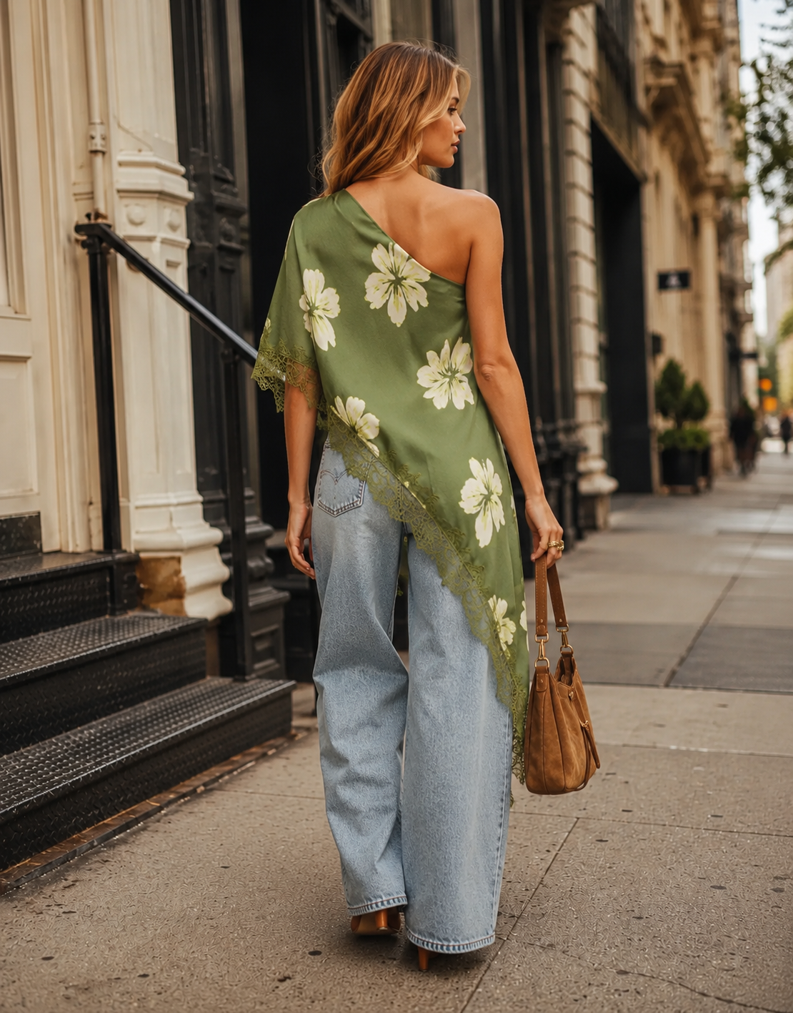Asymmetrical Floral Top - Green