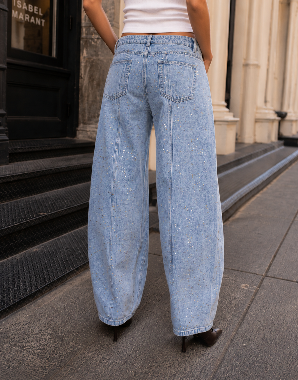 Wide-Leg Denim Jeans - Denim