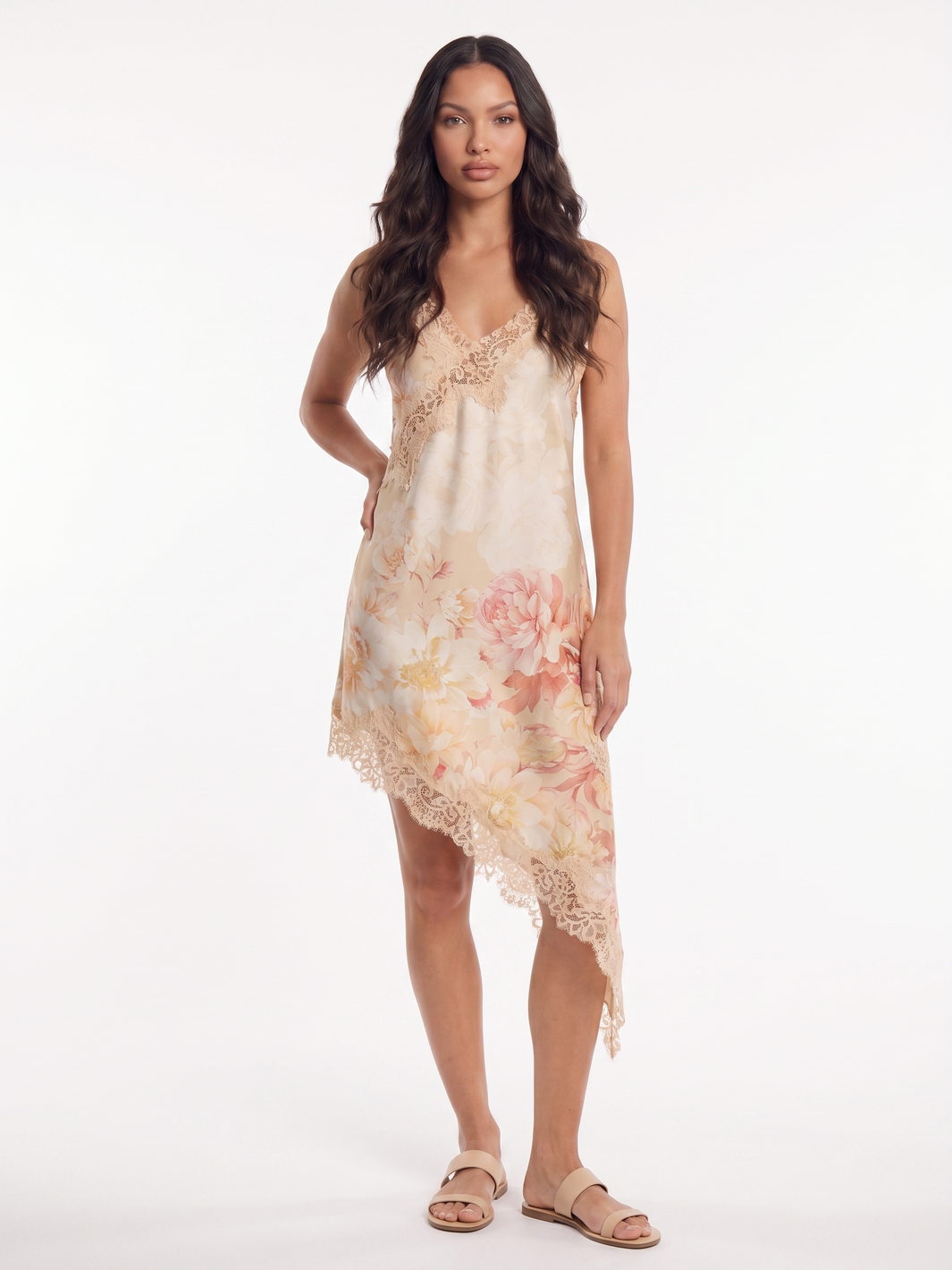 Asymmetrical Slip Dress - Beige