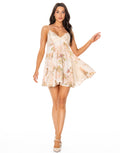 Floral Lace Trim Babydoll Dress - Beige