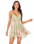 Floral Lace Trim Babydoll Dress - Green