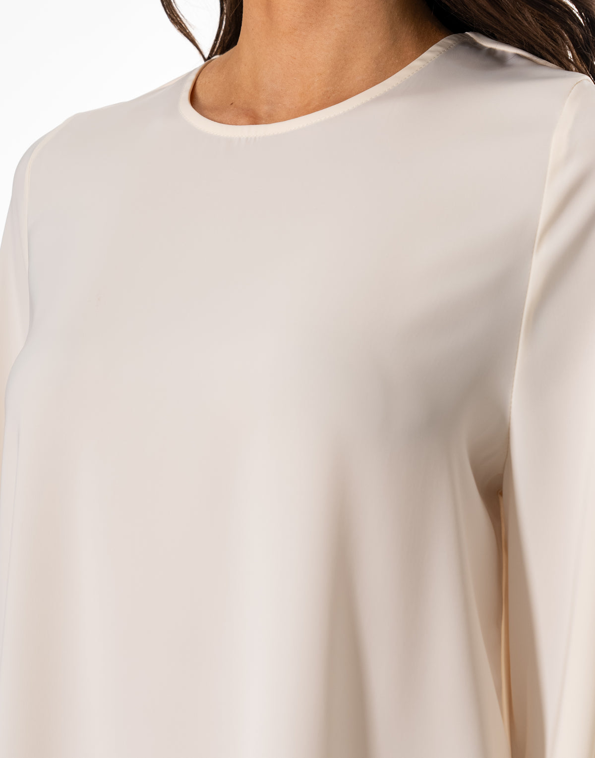 Satin Long Sleeve Flare Mini Dress - Beige