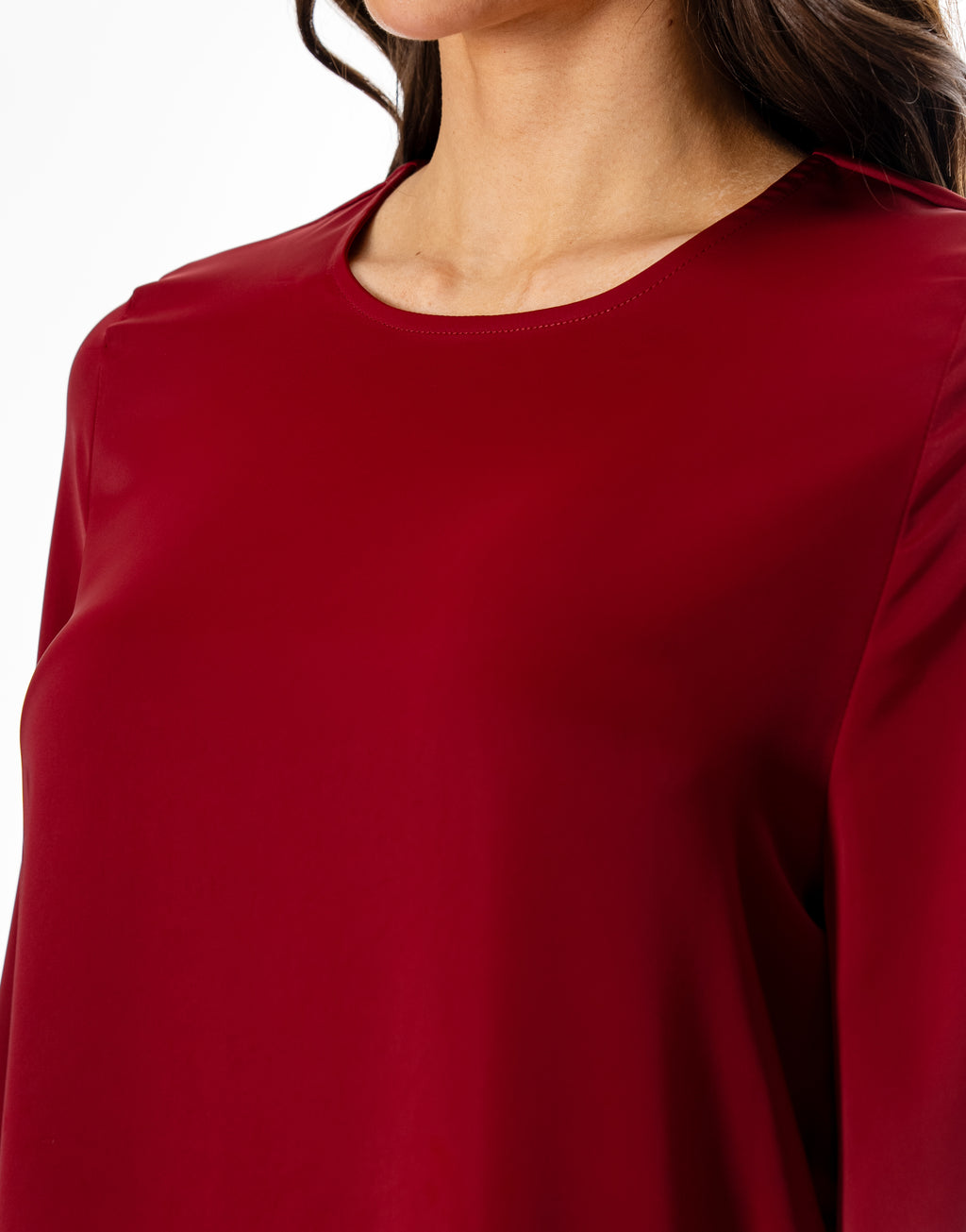 Satin Long Sleeve Flare Mini Dress - Red