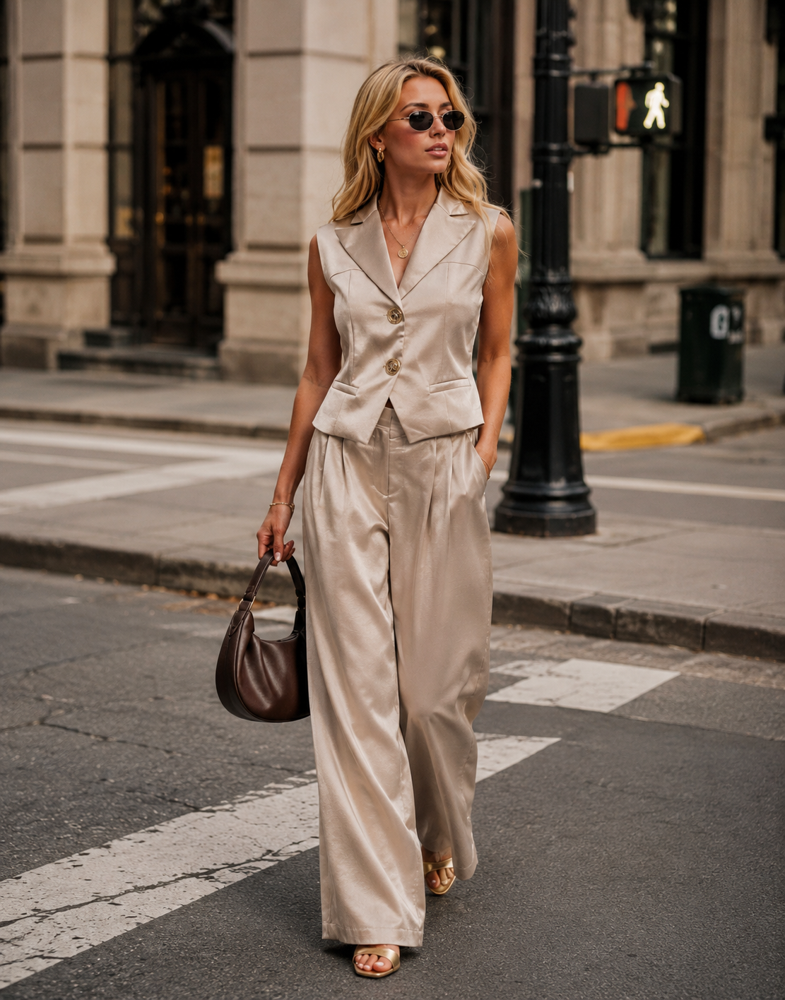 Satin Vest Top - Camel
