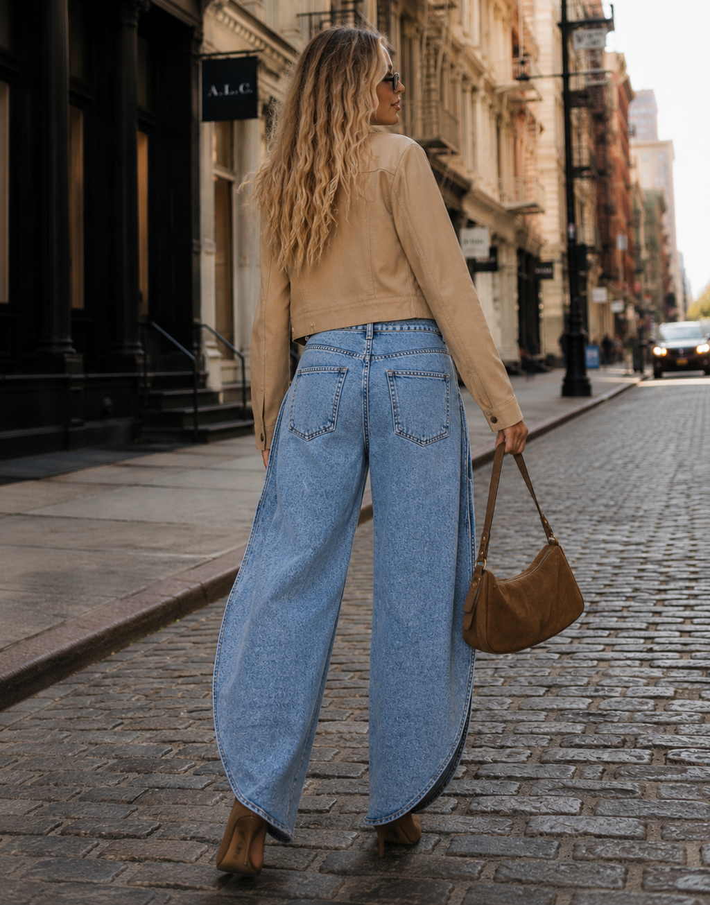 Wide-Leg Denim Jeans - Denim