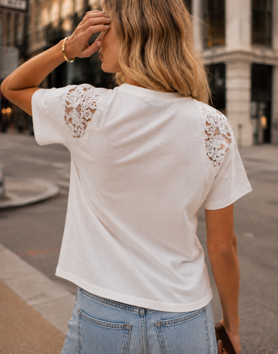 Lace Detail Short Sleeve Top - White