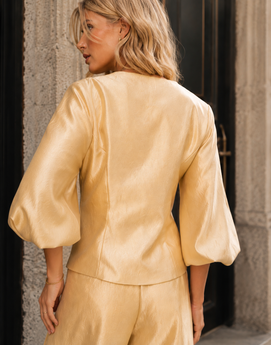 Gold Satin Blazer Top - Gold
