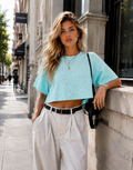 Speckled Short Sleeve Crop Top - Light Blue