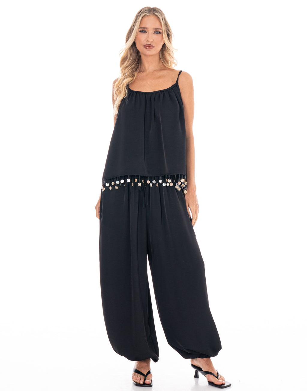 Cami And Flowy Pant Set - Black