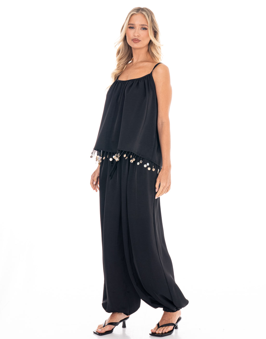 Cami And Flowy Pant Set - Black