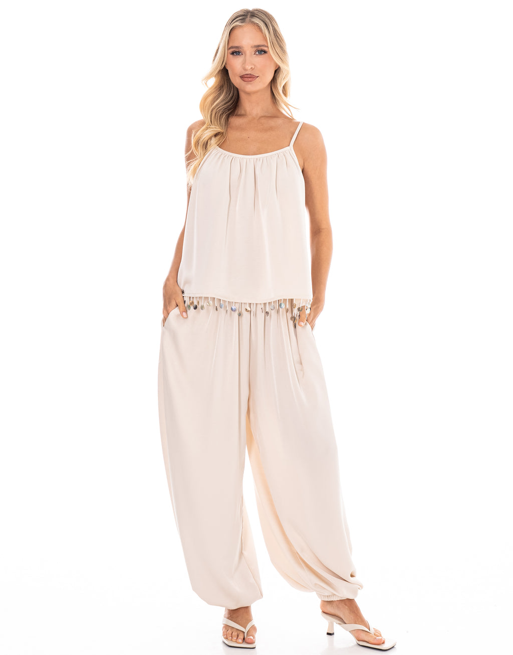 Cami And Flowy Pant Set - Apricot