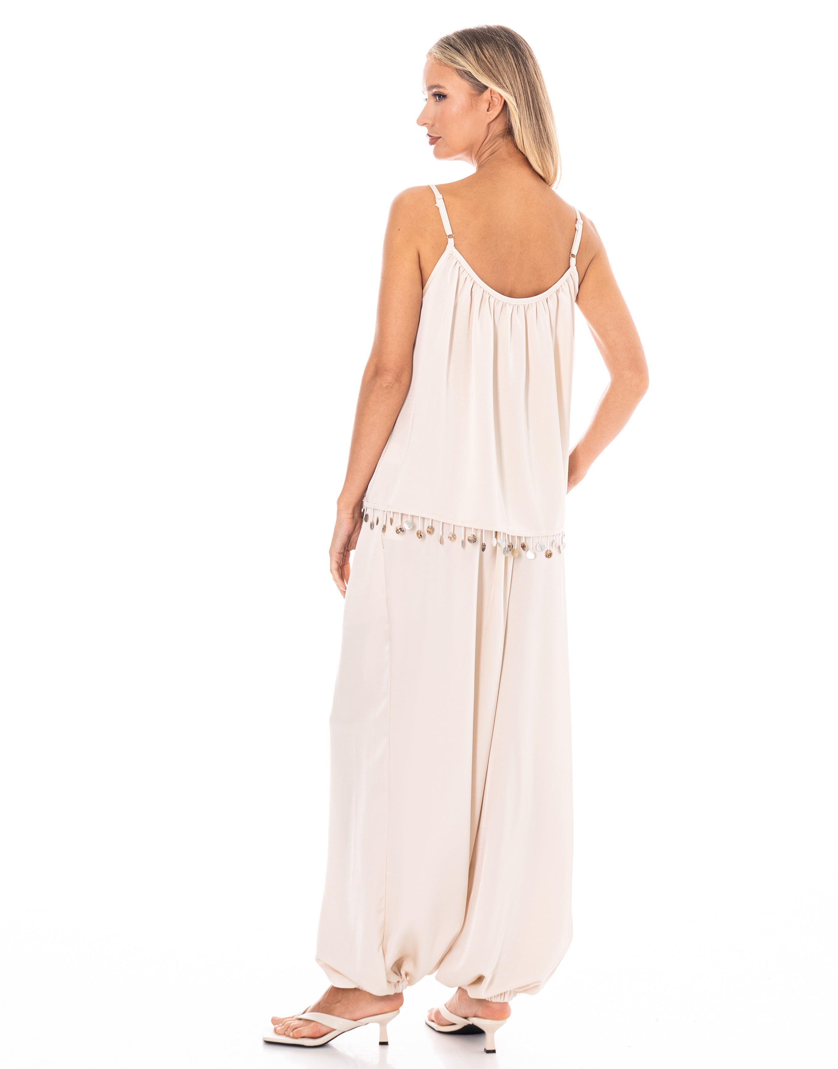 Cami And Flowy Pant Set - Apricot