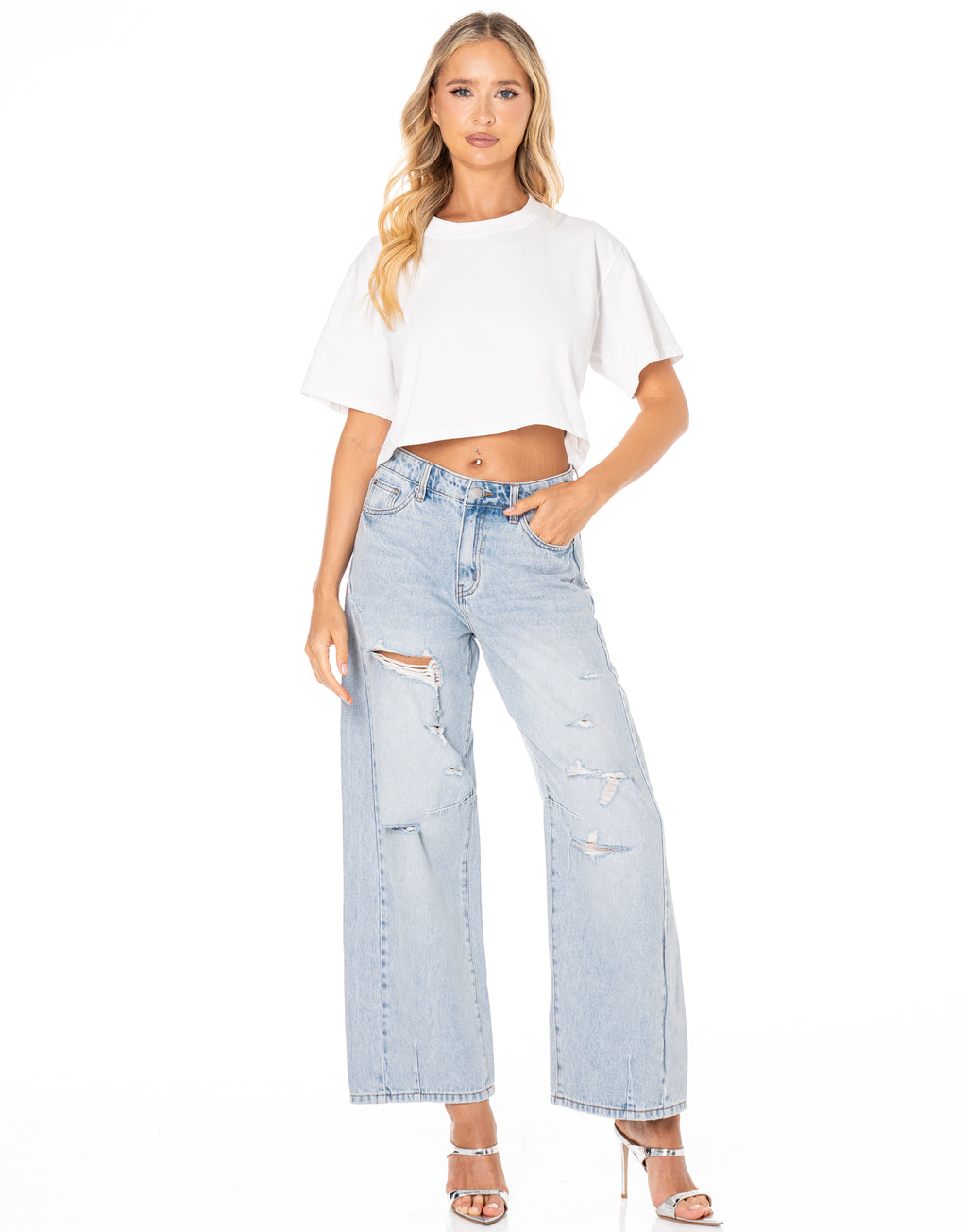 Heart-Cutout Crop Tee - White