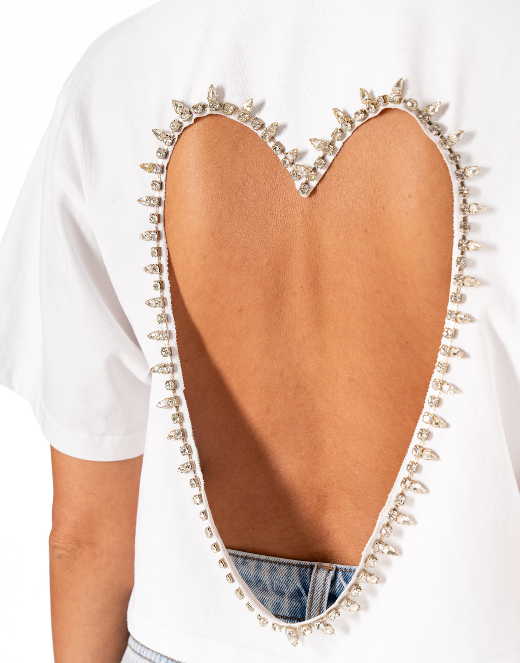 Heart-Cutout Crop Tee - White