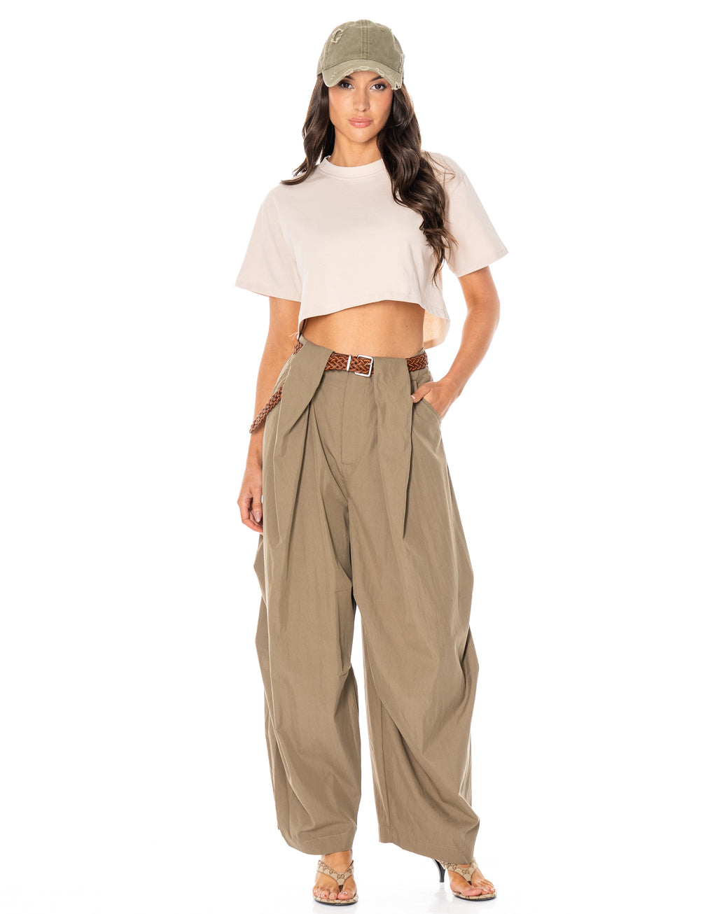 Heart-Cutout Crop Tee - Apricot