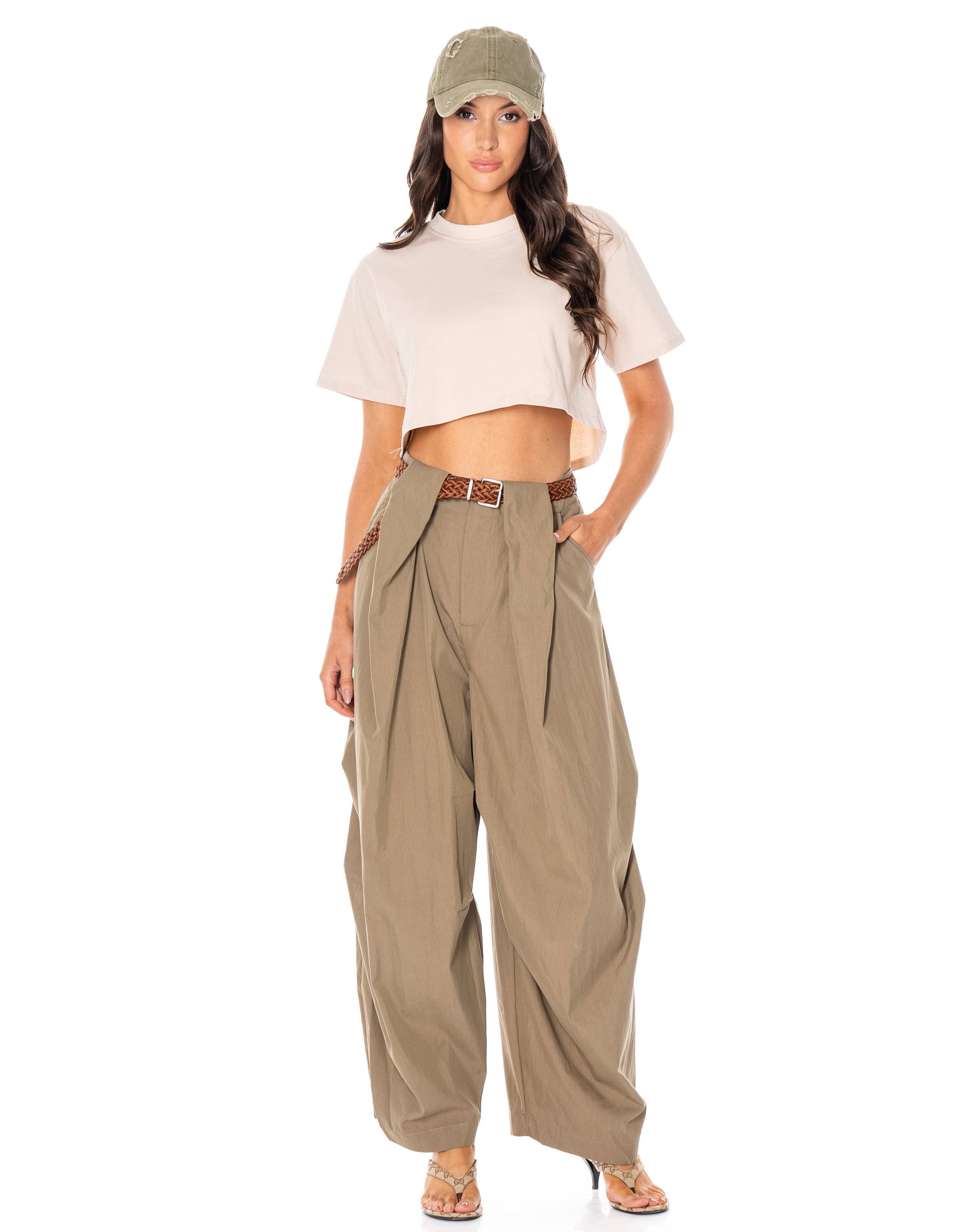 Heart-Cutout Crop Tee - Apricot