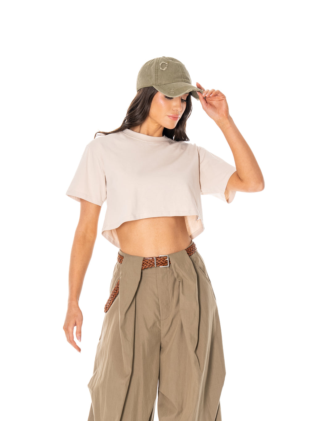 Heart-Cutout Crop Tee - Apricot