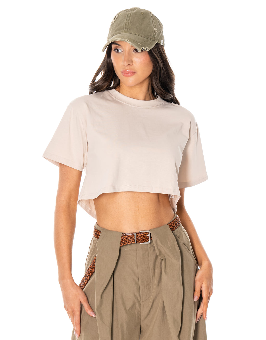 Heart-Cutout Crop Tee - Apricot