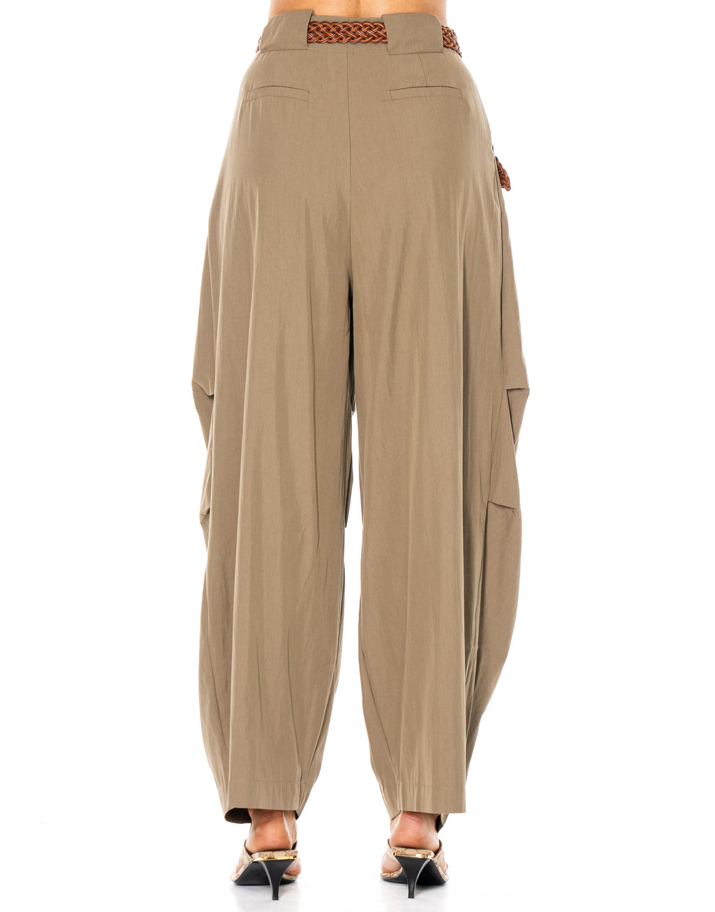 Linen Belted Balloon Pant - Green