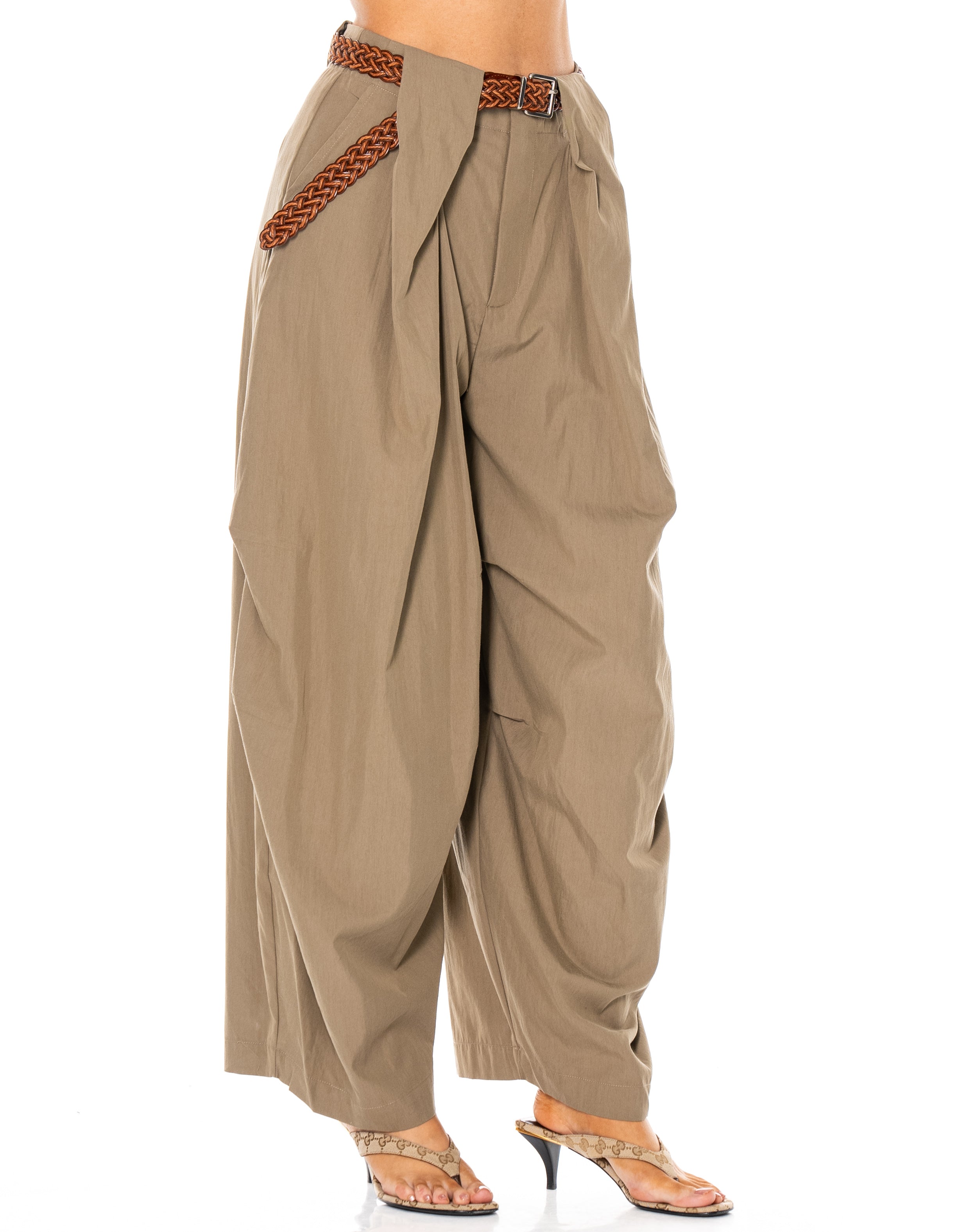 Linen Belted Balloon Pant - Green