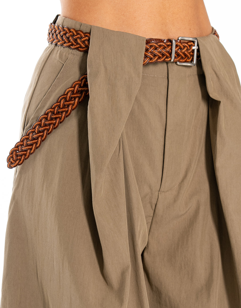 Linen Belted Balloon Pant - Green