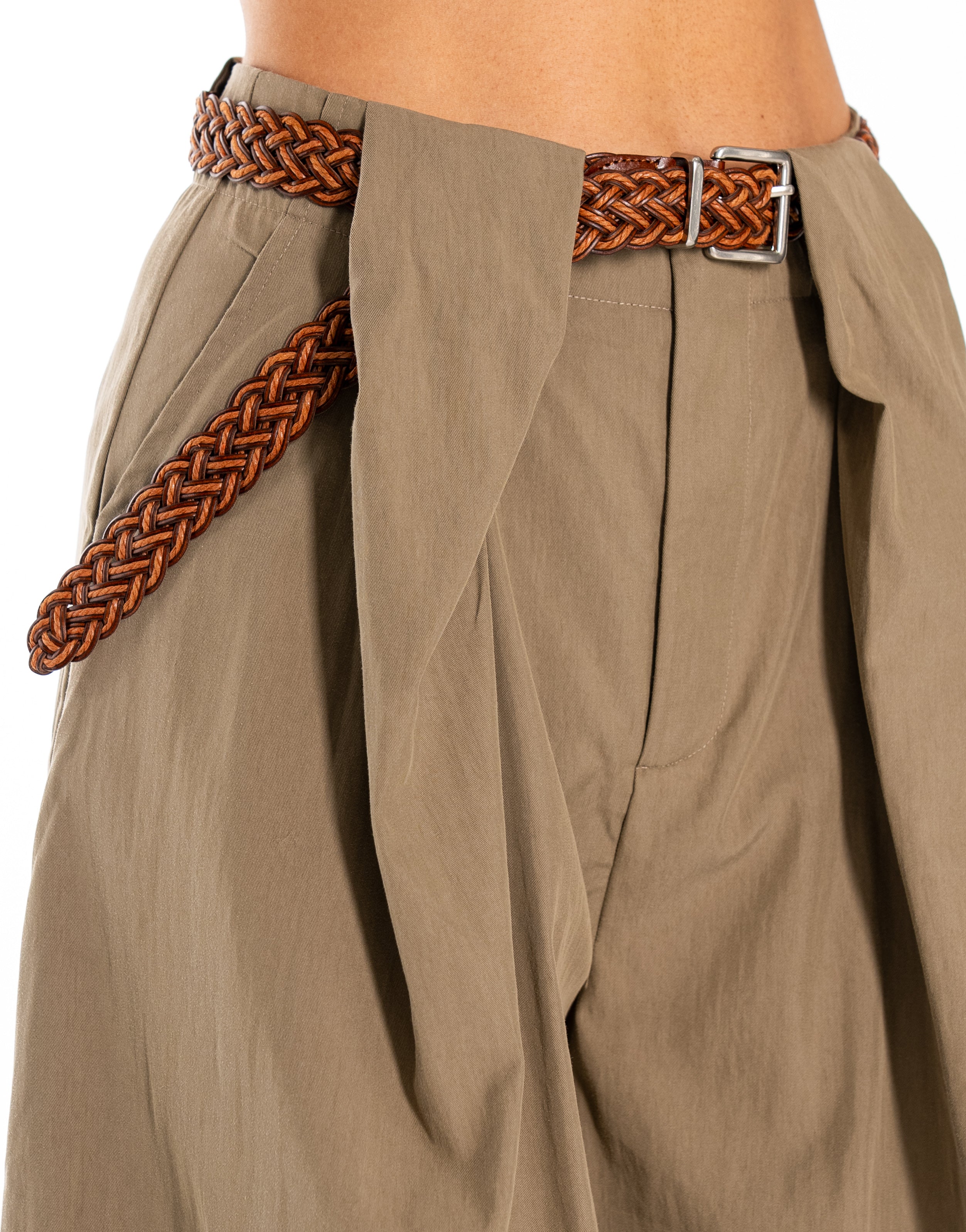 Linen Belted Balloon Pant - Green
