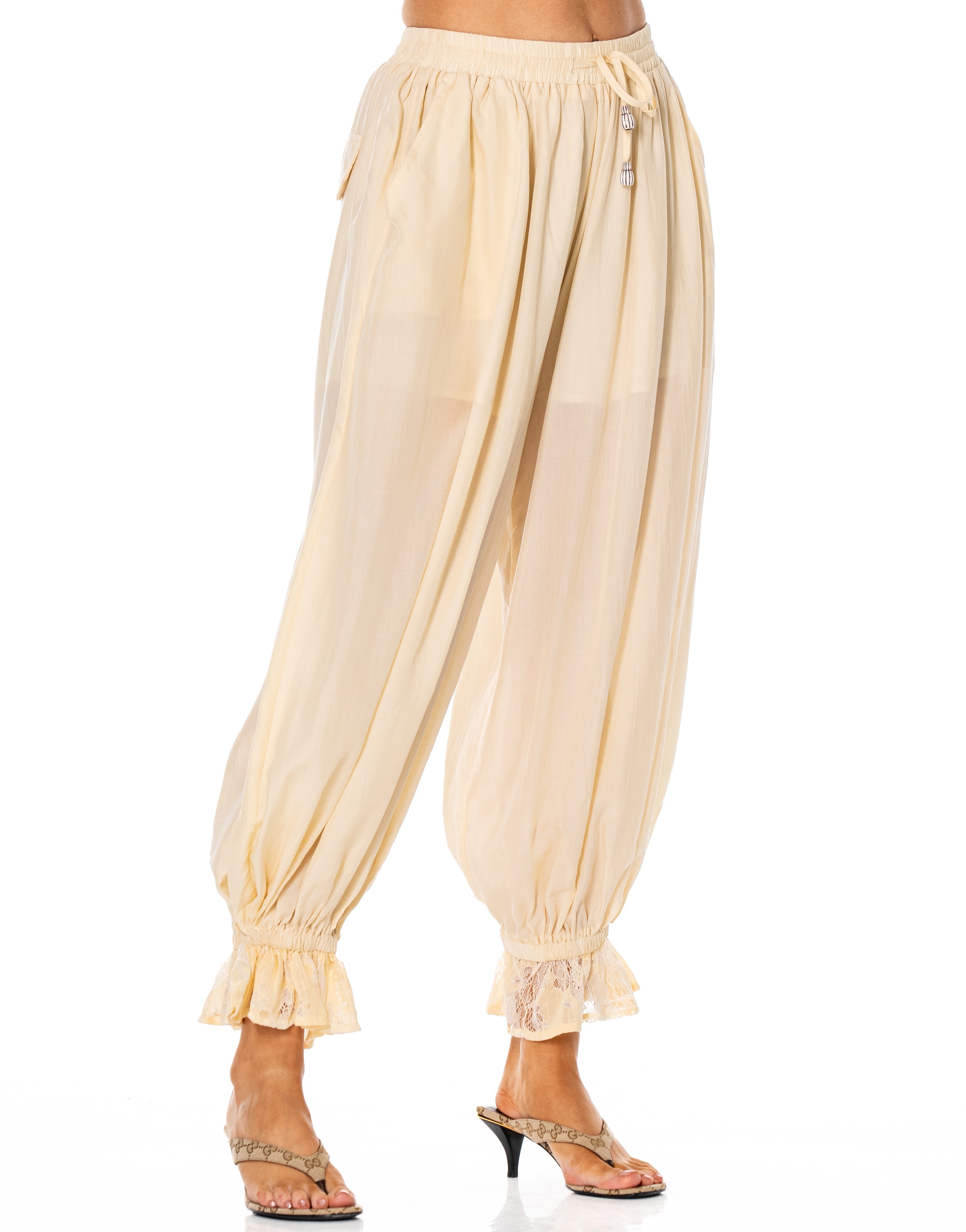 Lace-Panel Wide-Leg Pant - Yellow