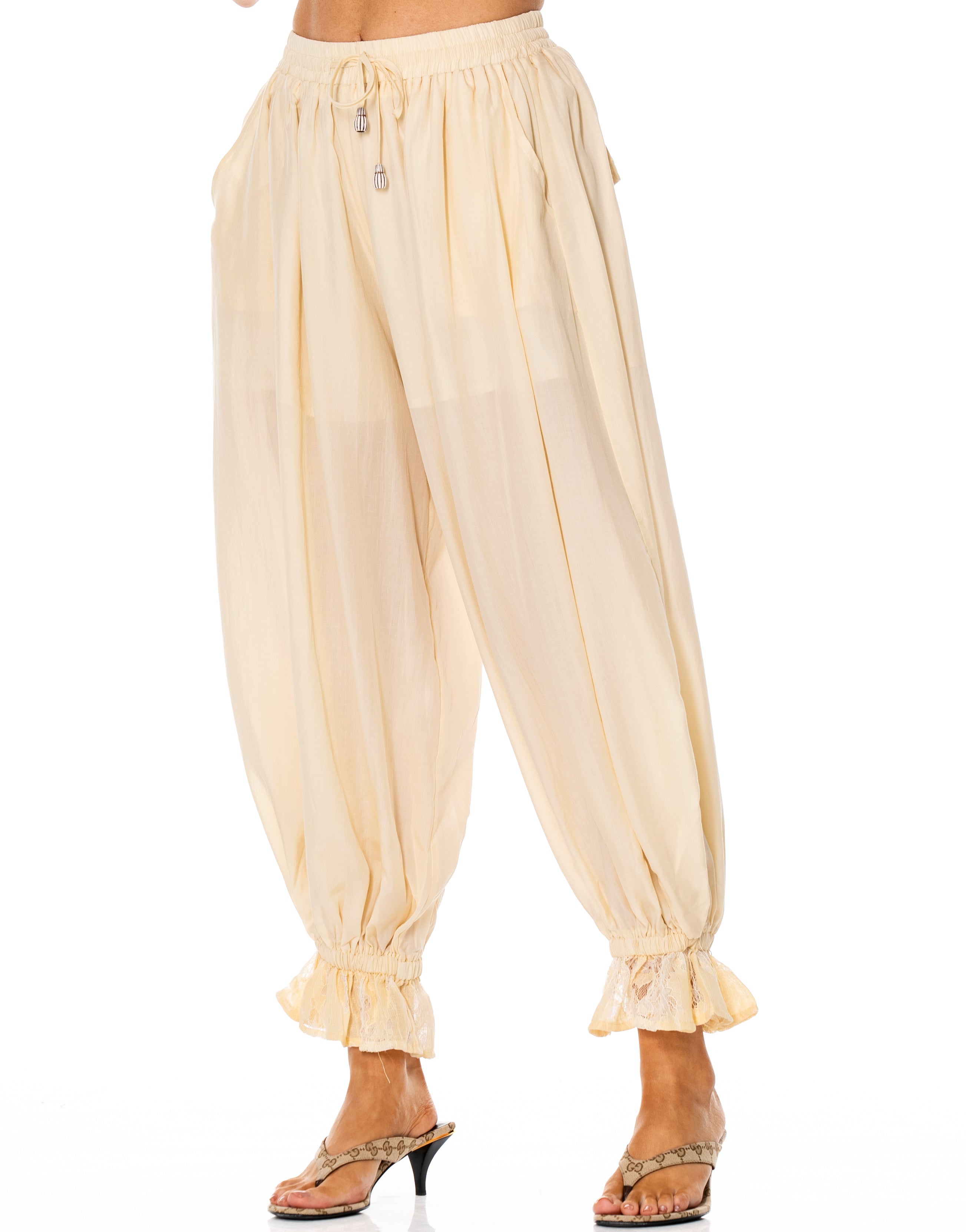 Lace-Panel Wide-Leg Pant - Yellow