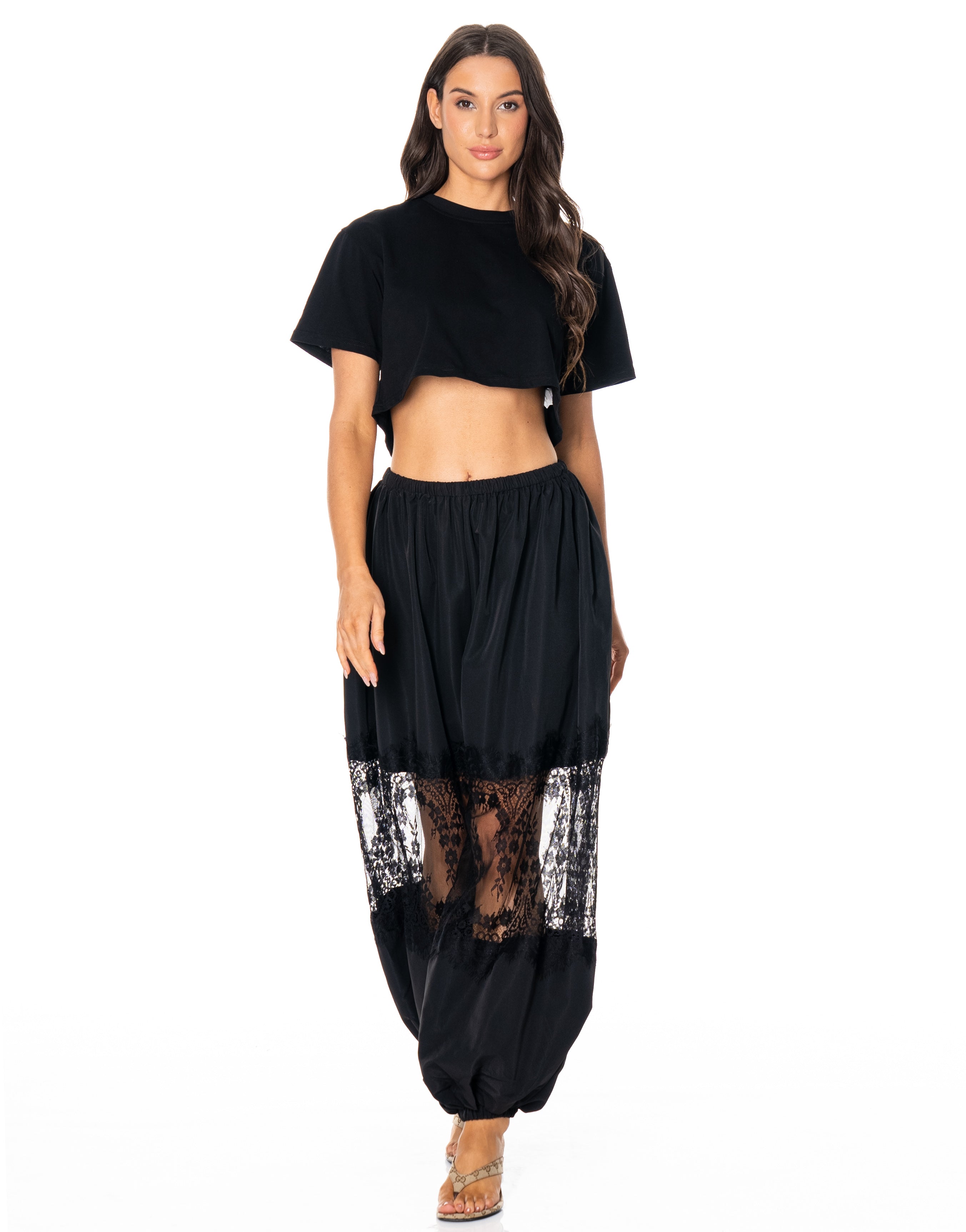 Lace Balloon Pant - Black