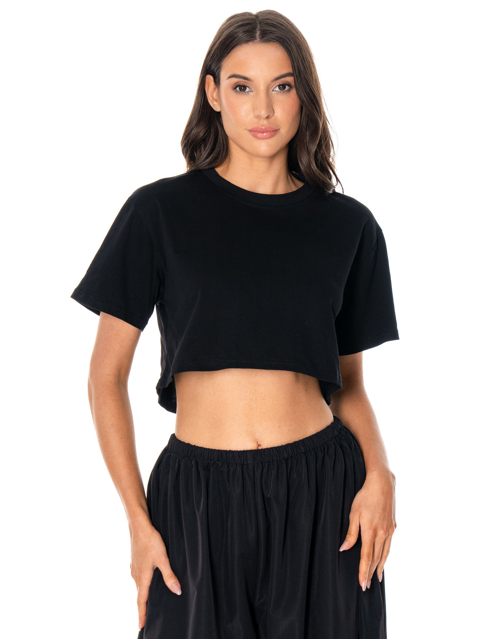 Heart-Cutout Crop Tee - Black