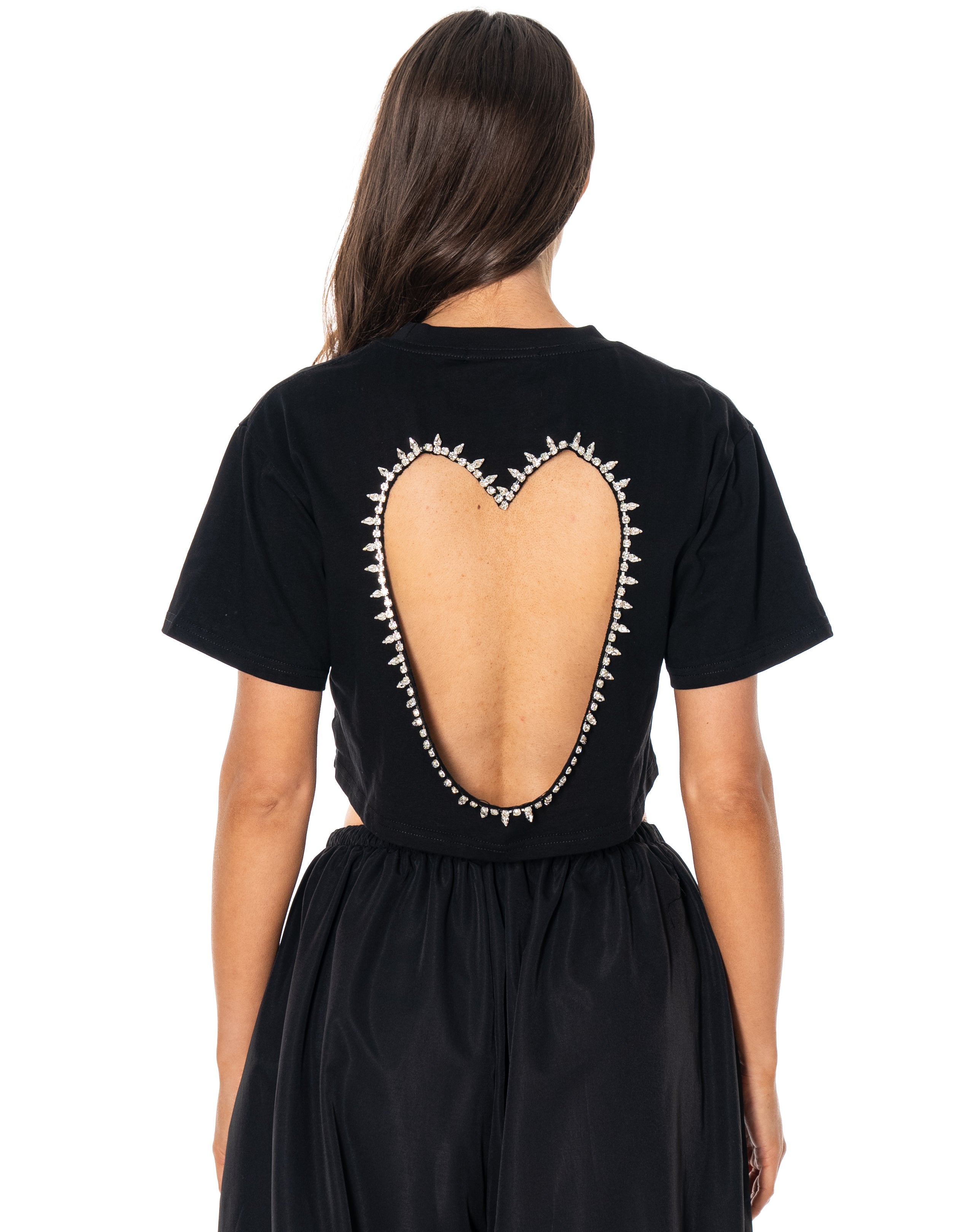 Heart-Cutout Crop Tee - Black