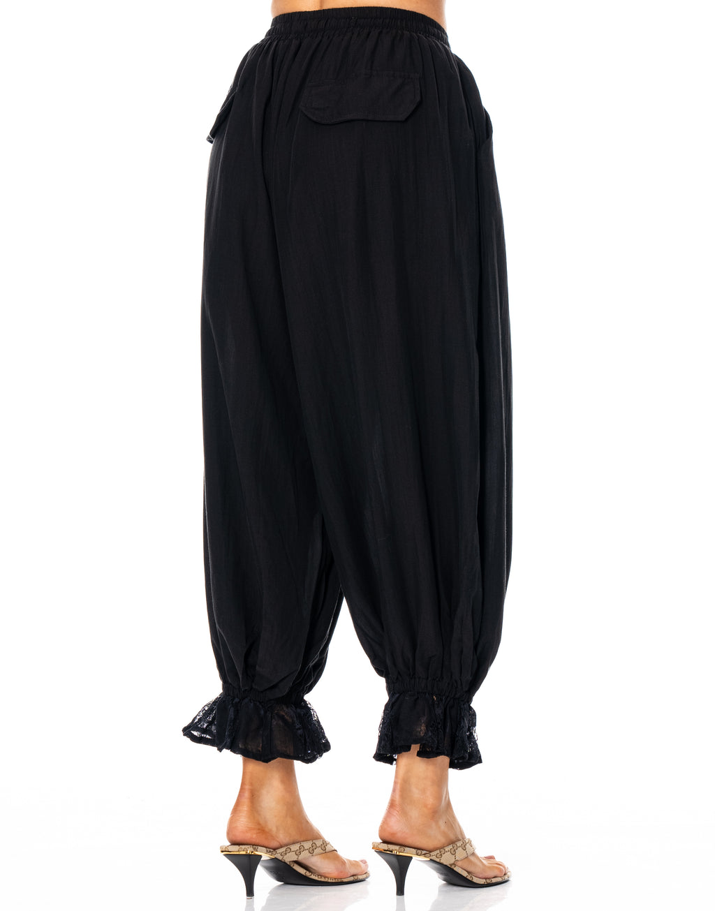Lace-Panel Wide-Leg Pant - Black