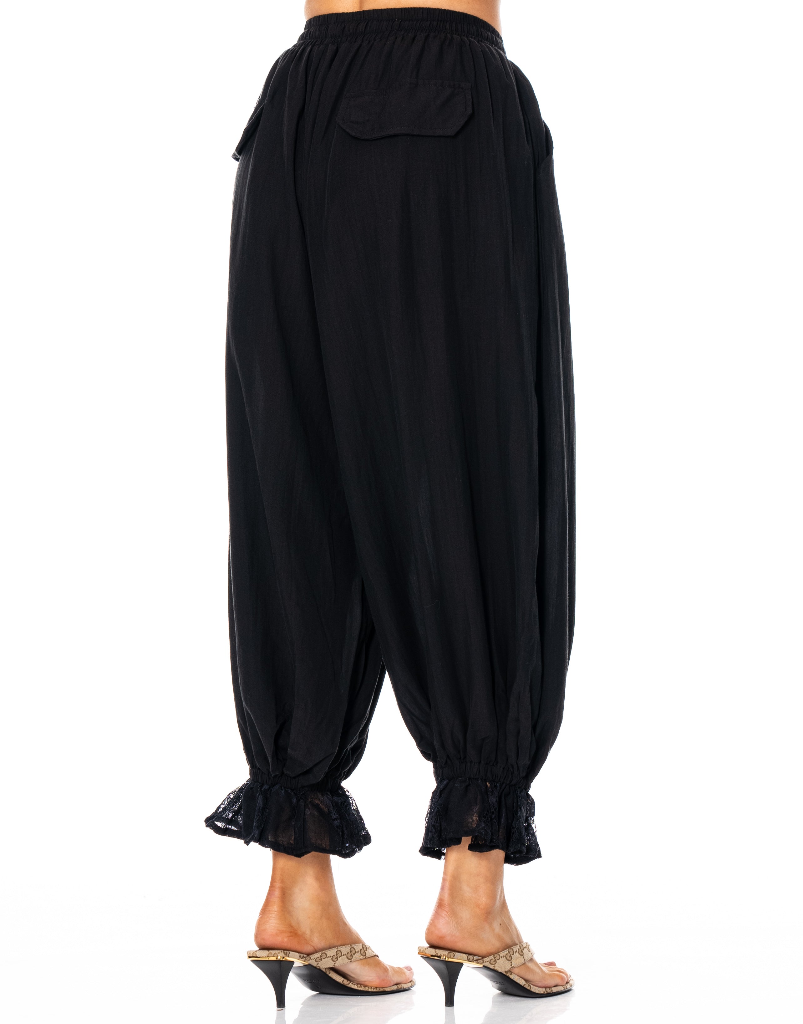 Lace-Panel Wide-Leg Pant - Black