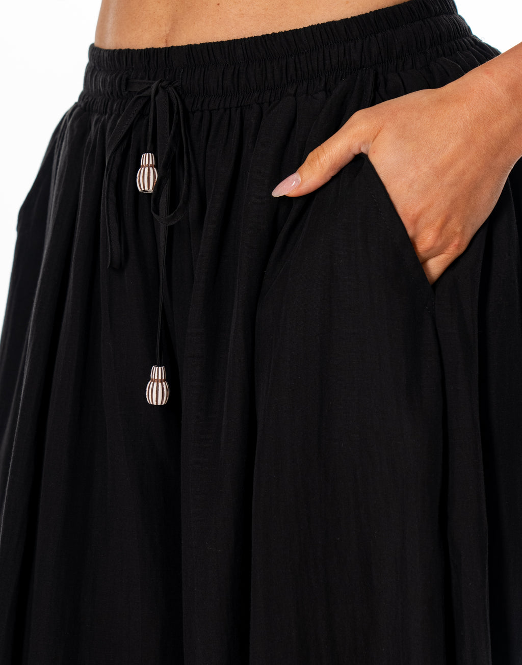Lace-Panel Wide-Leg Pant - Black