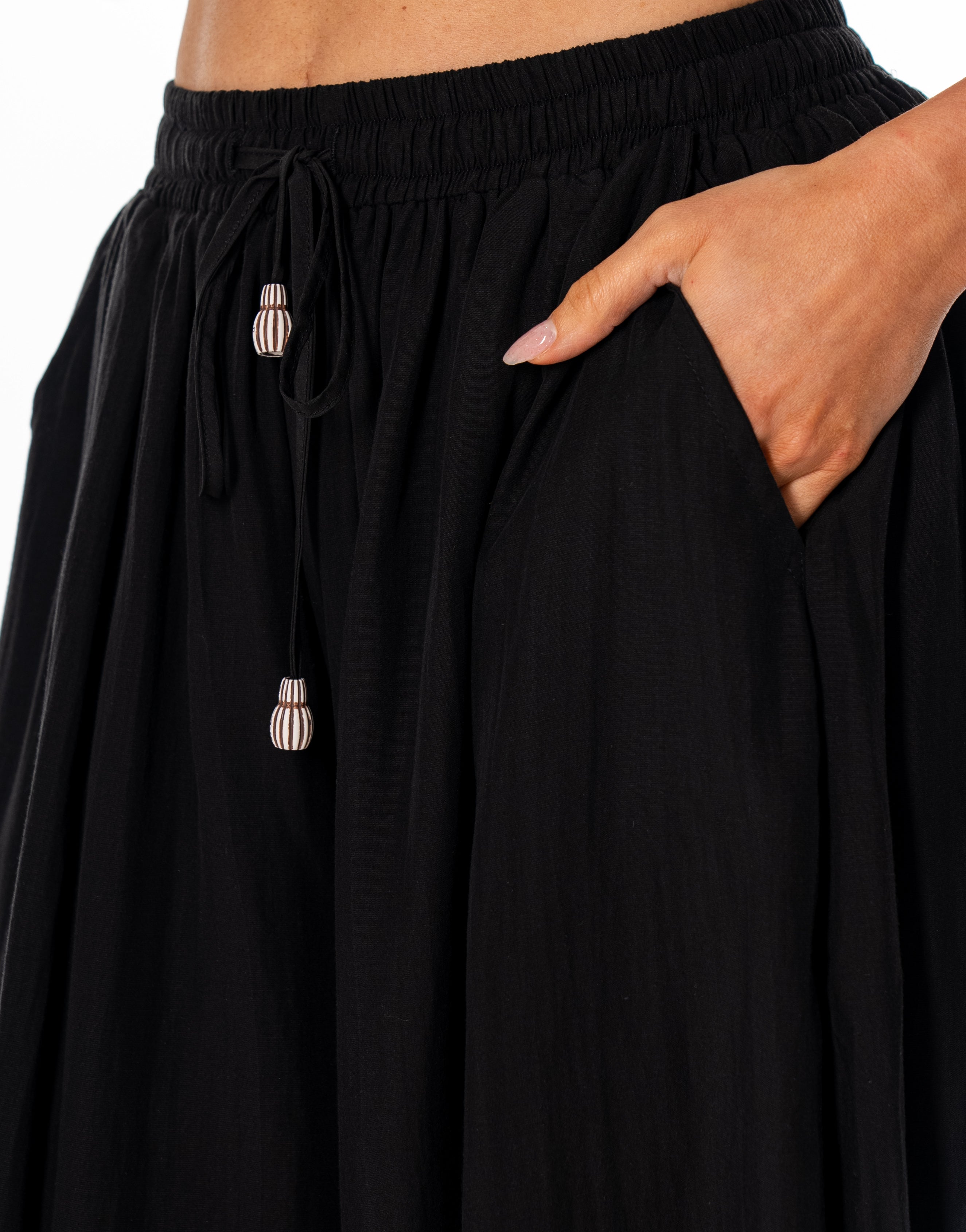 Lace-Panel Wide-Leg Pant - Black