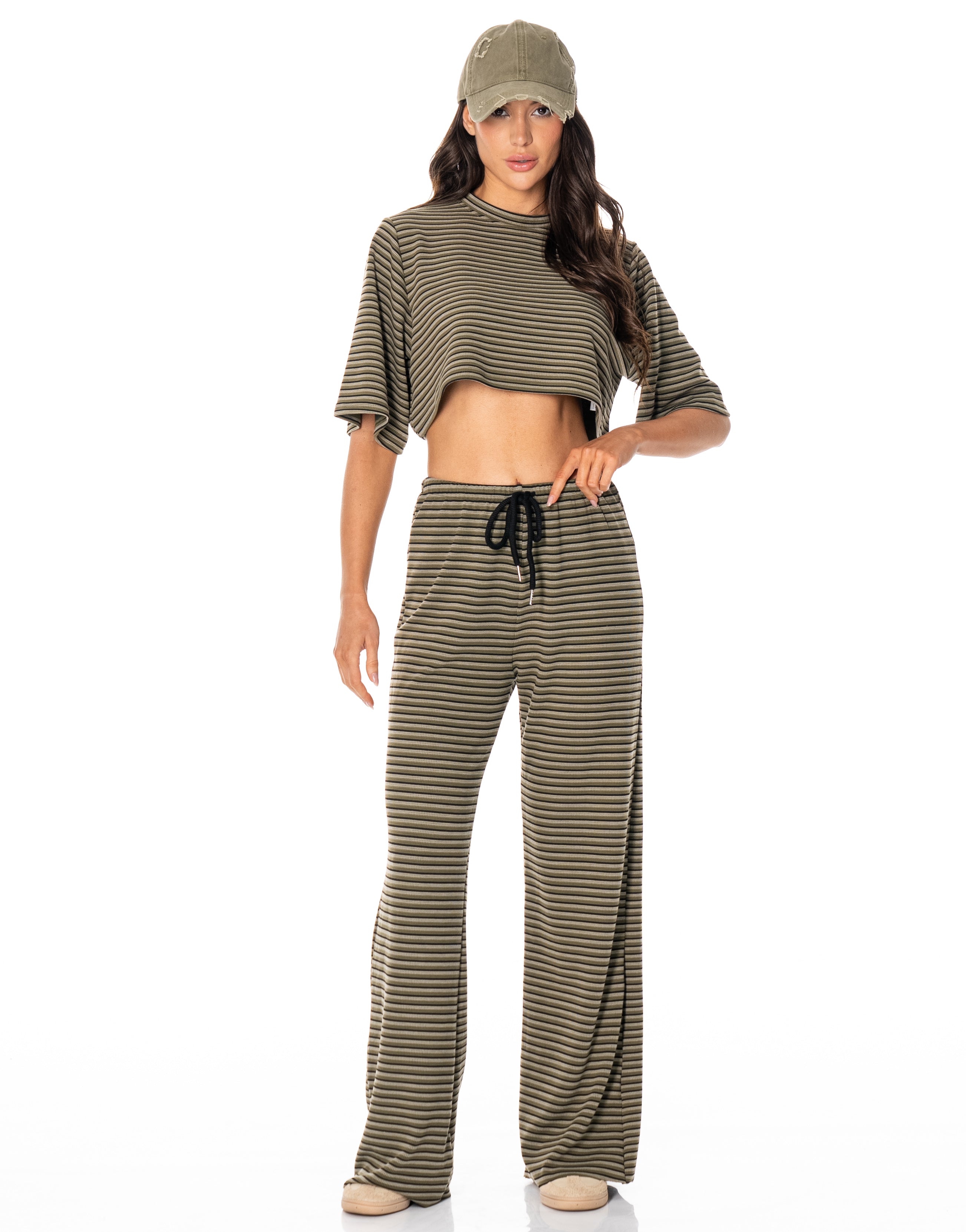 Striped Shirt And Wide-Pant Set - Mint