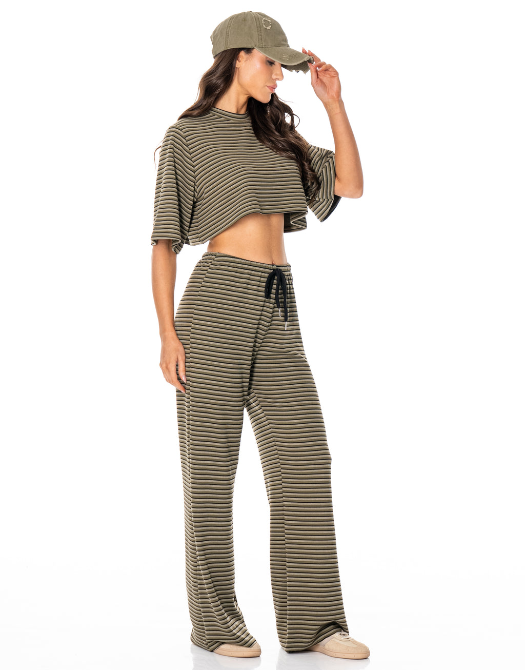 Striped Shirt And Wide-Pant Set - Mint