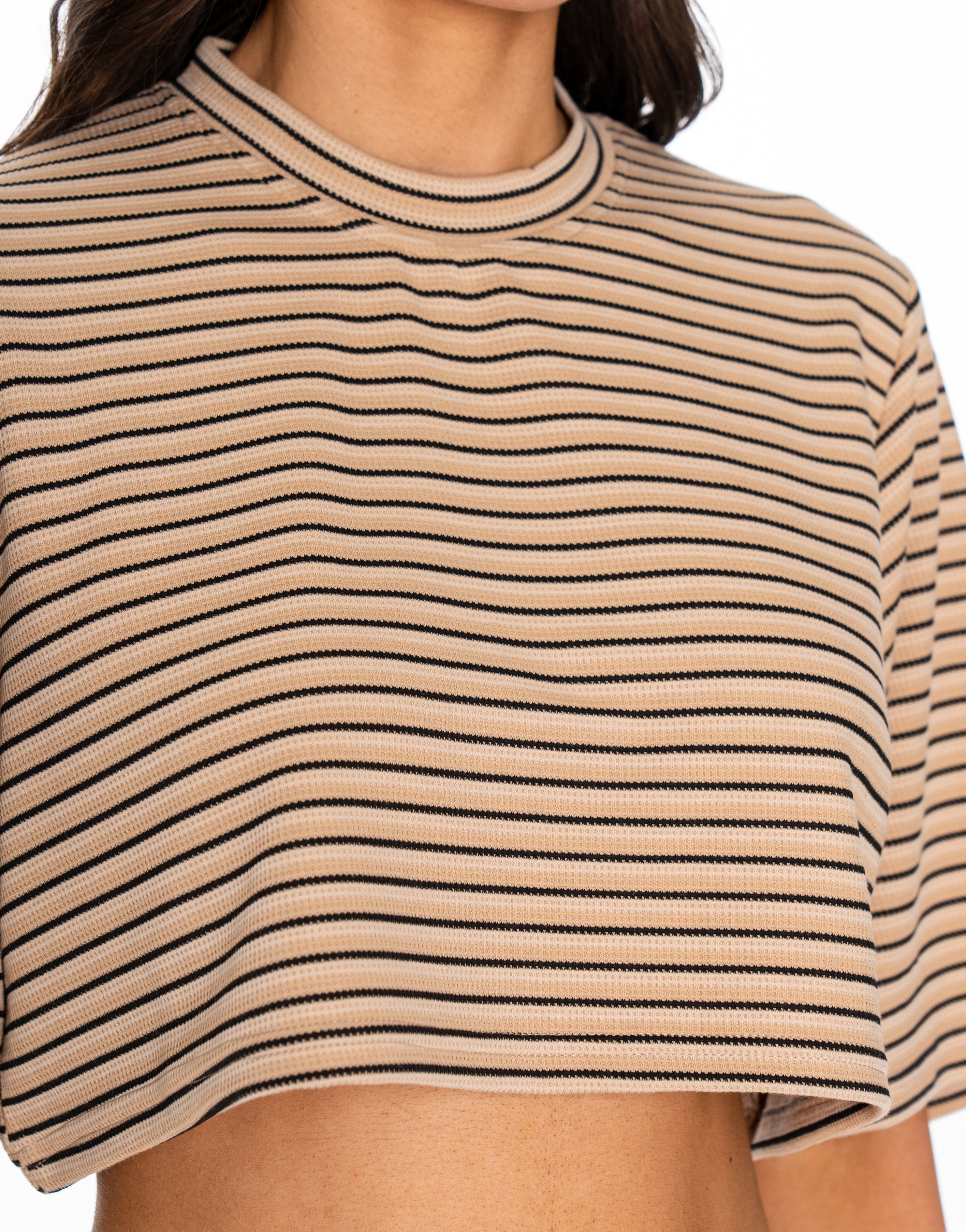 Striped Shirt And Wide-Pant Set - Camel