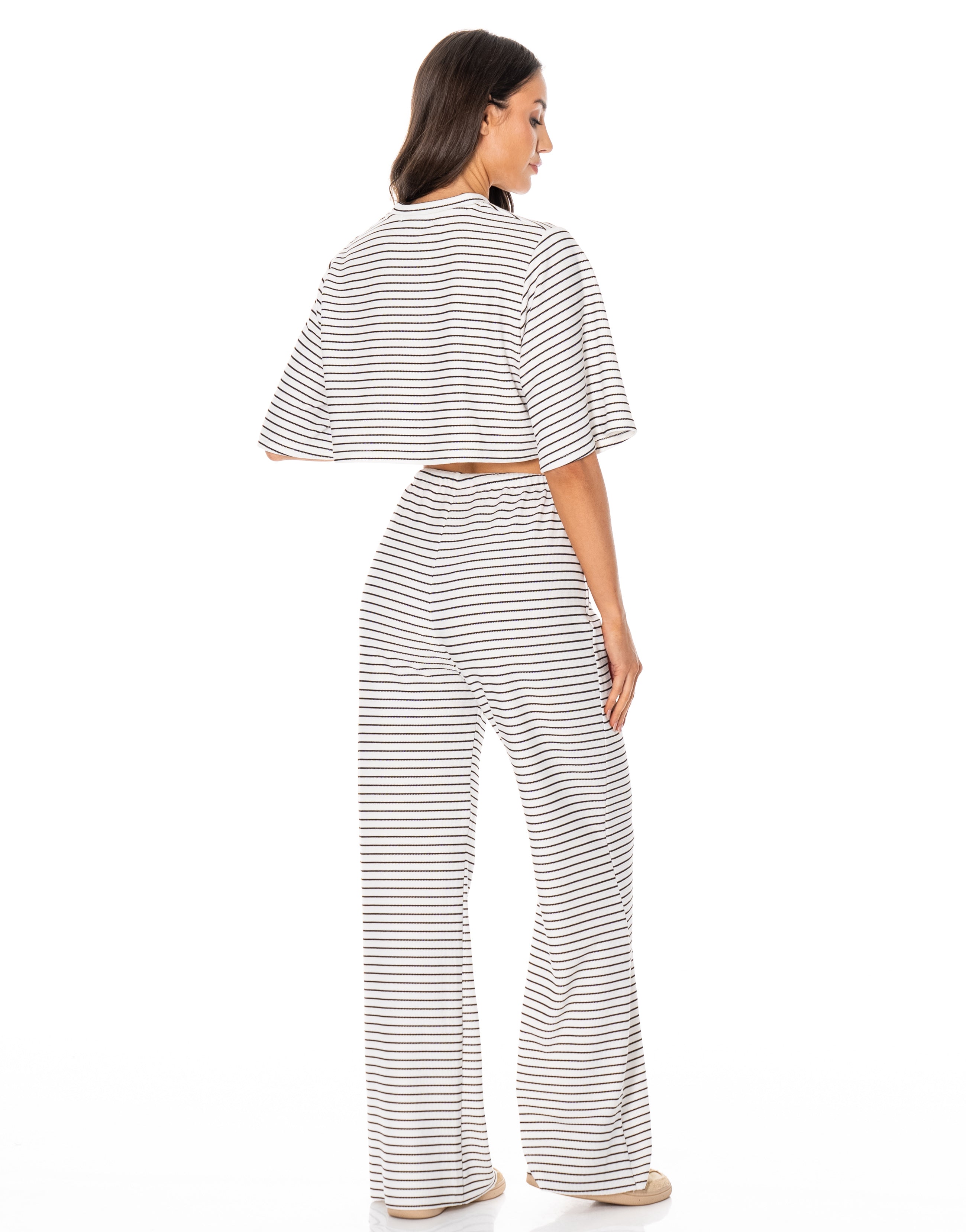 Striped Shirt And Wide-Pant Set - White
