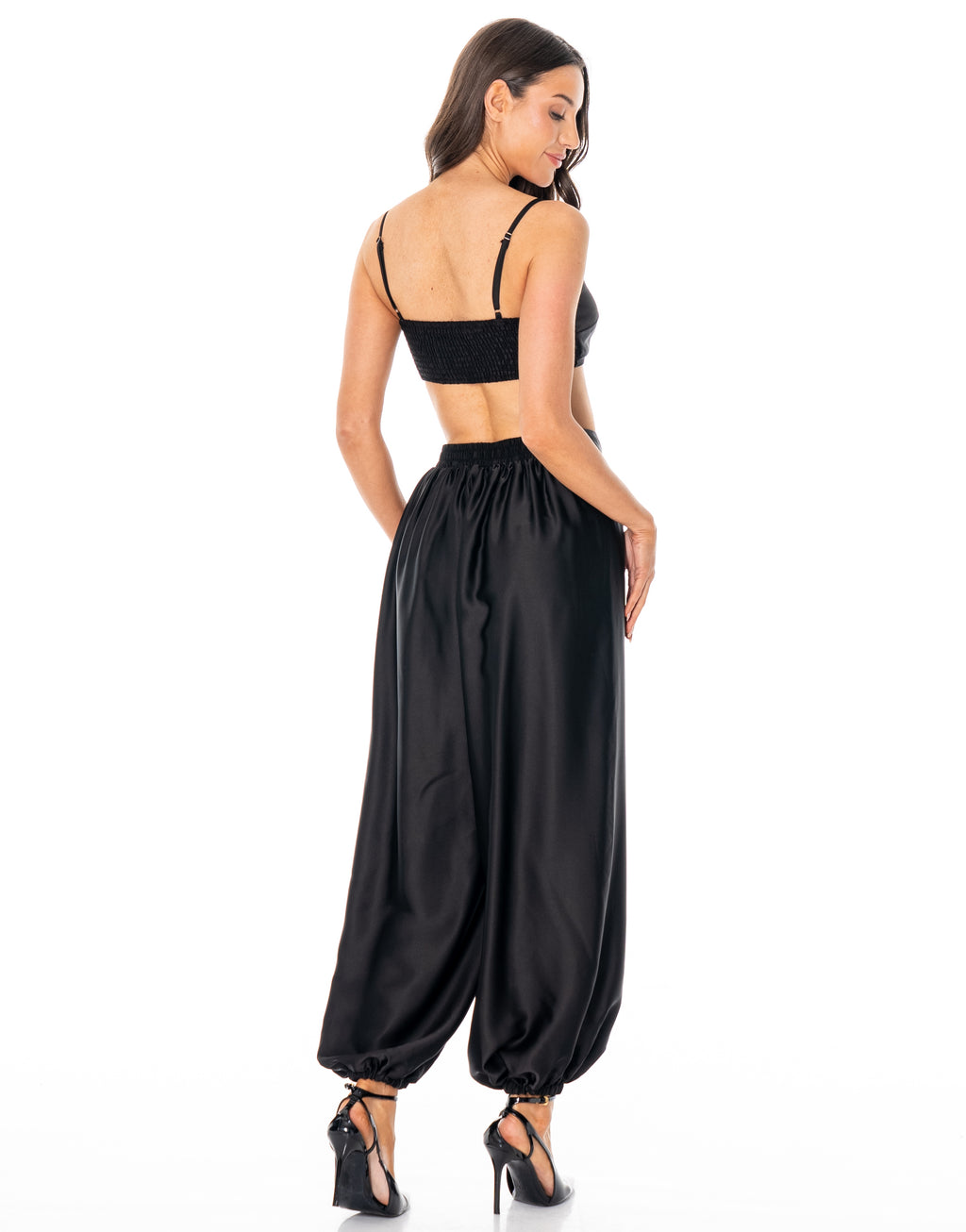 Satin Halter Drape Two-Piece - Black