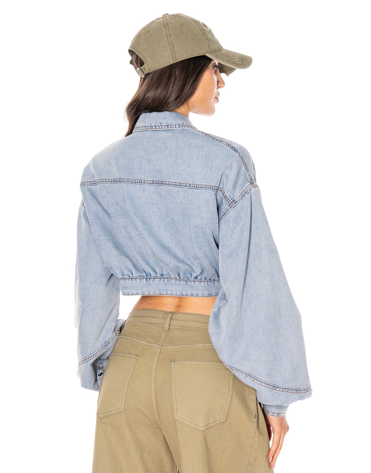 Denim Tie Front Crop Shirt - Denim