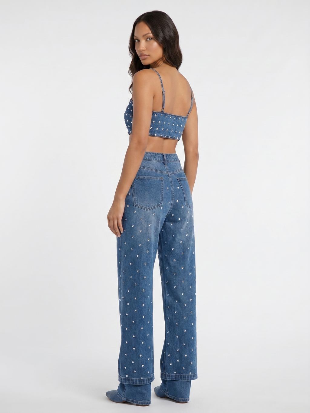 Denim Crop Top And Wide-Leg Jeans - Denim