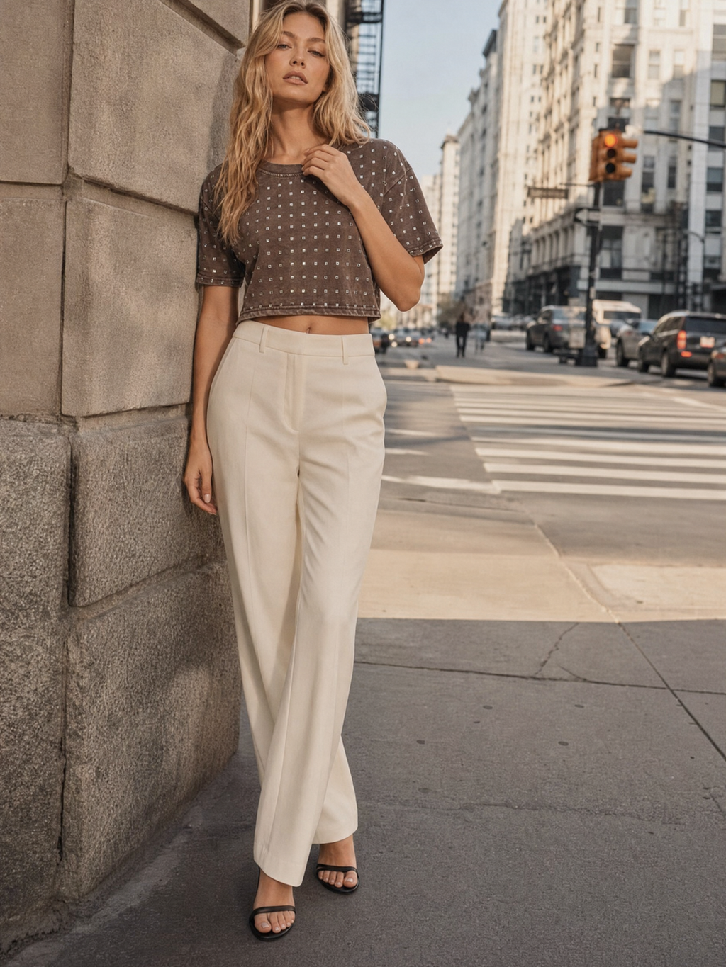 Cropped T Shirt - Brown