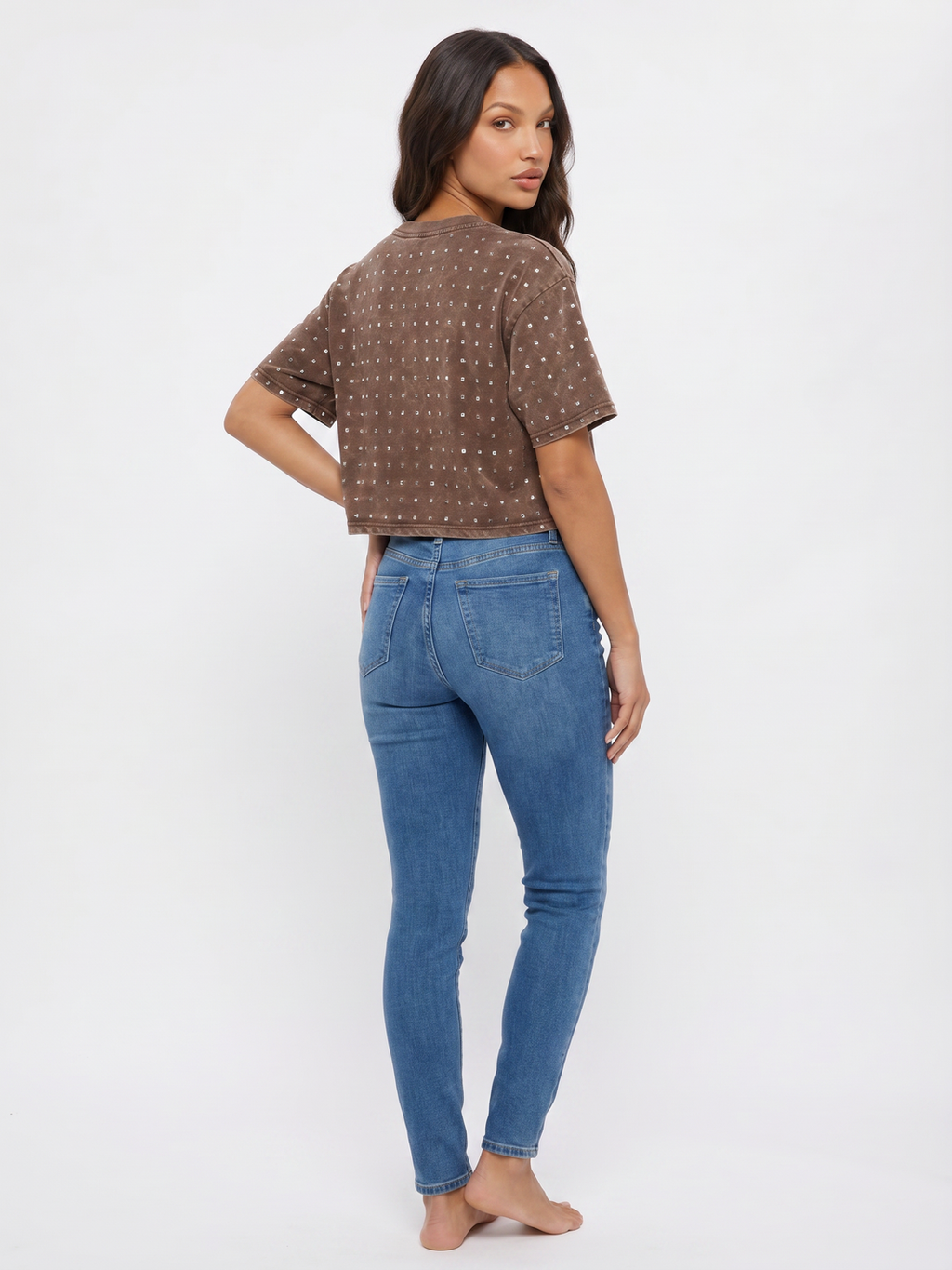 Cropped T Shirt - Brown