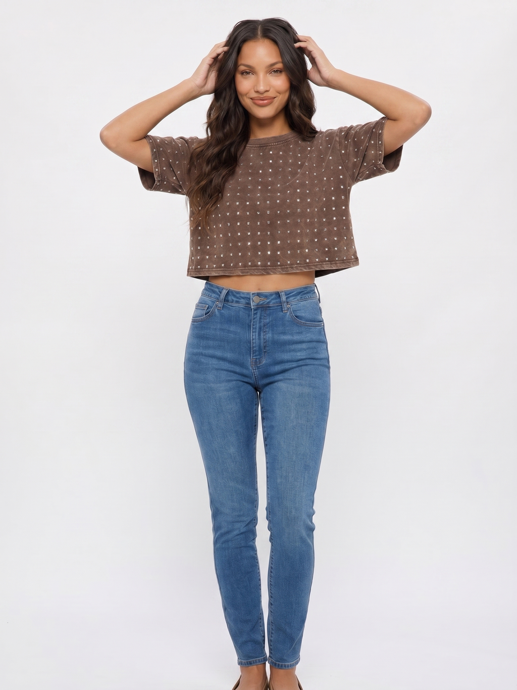 Cropped T Shirt - Brown