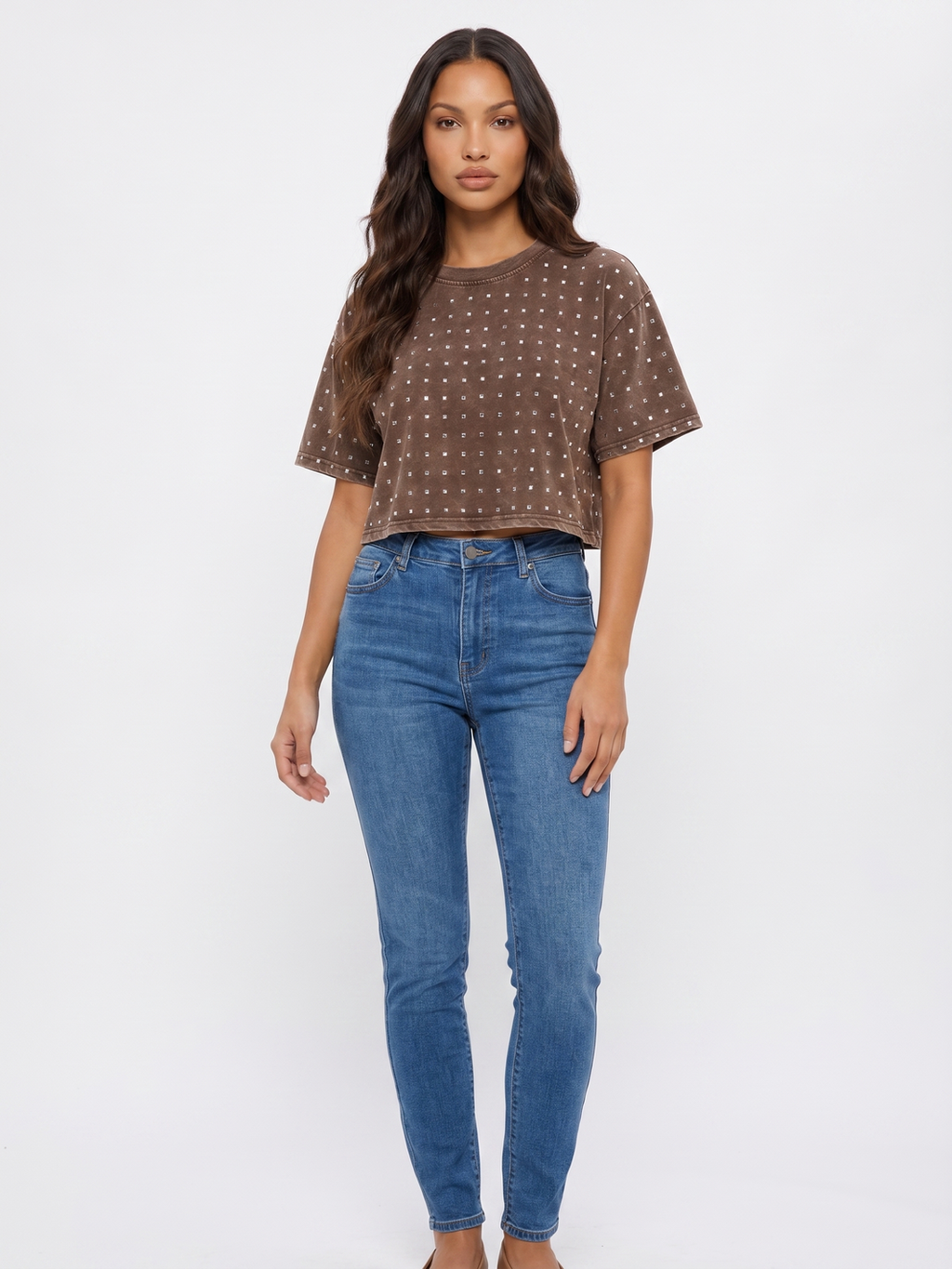 Cropped T Shirt - Brown