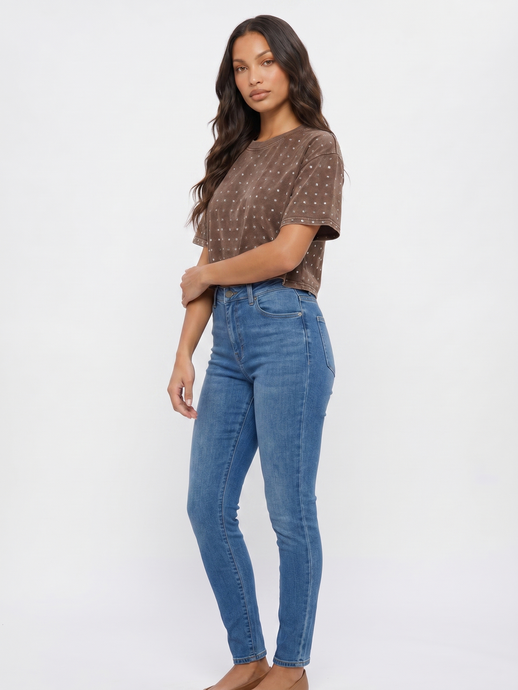 Cropped T Shirt - Brown